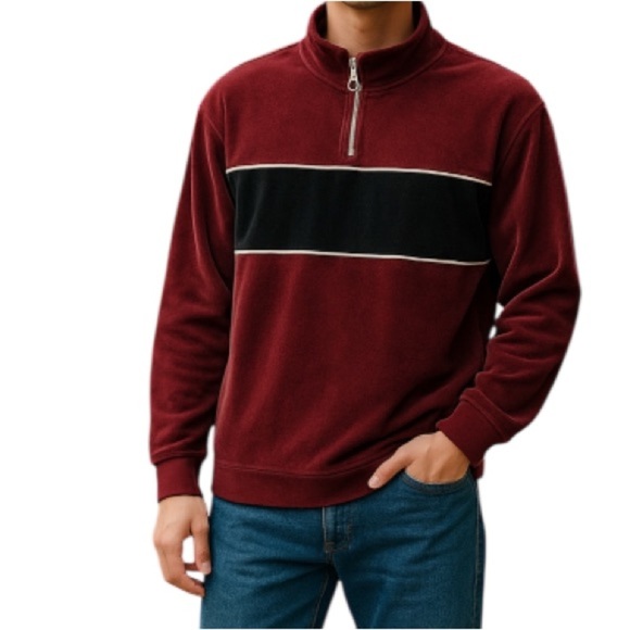 ARIZONA Jean Co Mens 80s Vibe Velour Color Block 1/4 Zip Pullover Sweater XL - Picture 1 of 11